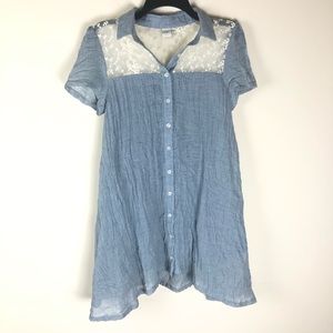 Paper Crane | Lace Crinkle Shirt Dress